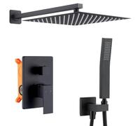 HOMELODY Sistema de ducha negro empotrado, grifo de ducha empotrado, color negro, sistema de ducha antiescaldaduras, incluye alcachofa de ducha de 30 cm x 30 cm, cuerpo de latón