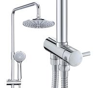 HOMELODY Sistema de ducha sin grifería, ducha de lluvia con cabezal de ducha de acero inoxidable, redondo, cromado, barra de ducha, juego de columna de ducha SUS304
