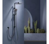 HOMELODY Sistema de ducha sin grifo, color negro, grifo de ducha de lluvia de acero inoxidable, juego de ducha rectangular, columna de ducha ajustable con cabezal de ducha