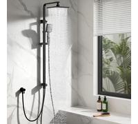 HOMELODY Sistema de ducha sin grifo, color negro, grifo de ducha de lluvia de acero inoxidable, juego de ducha rectangular, columna de ducha ajustable con cabezal de ducha