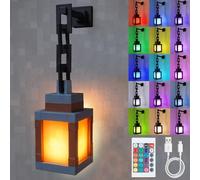 HomeLuvo Lámpara de luz nocturna pixelada, 16 colores RGB | Luz colgante de estado de ánimo con cadena, interruptor táctil de montaje en pared y control remoto, linterna recargable para