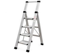 Homelux Escalera Doméstica de Aluminio Plegable 4 Peldaños | CERTIFICACIÓN EN 131, DISEÑO ANTIDESLIZANTE Y CAPACIDAD DE CARGA DE HASTA 150 KG