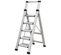 Homelux Escalera Doméstica de Aluminio Plegable 5 Peldaños | CERTIFICACIÓN EN 131, DISEÑO ANTIDESLIZANTE Y CAPACIDAD DE CARGA DE HASTA 150 KG