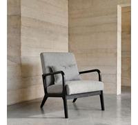 Homely® - Butaca nórdica Italy | Estructura en Madera Maciza Color Negro| Tapizado Tela Color Gris Tostado | Sillón de salón para Relax y Lectura | Estilo Escandinavo | 64,5 x 75 cm. Alto 79 cm.