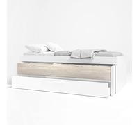 Homely - Cama Juvenil compacta de diseño Moderno con Doble Cama y cajón Estelle, Tablero de partículas melaminizado, Color Sahara y Blanco Mate, de 212x98x62 cm