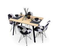 Homely® | Conjunto de Comedor Bauhaus con Mesa Rectangular 120x80 cm. y 4 Sillas, | Tapa de MDF Acabado melamina Roble | Patas Metal de Estilo Industrial | Pack de Mesa y 4 sillas tapizadas