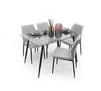 Homely - Conjunto de Comedor Cairo Bay 120 | Mesa de Cristal 120x79,5 cm y 4 Sillas Tapizadas Gris | Patas de Metal Color Negro | Diseño Nórdico de Comedor, Salón, Cocina, Sala