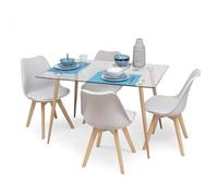 Homely - Conjunto de Comedor Cairo Day | Diseño Nórdico | Comedor, Salón, Cocina, Sala | Mesa Comedor de Cristal de 120x79,5 cm | 4 sillas Day | Color Gris Claro
