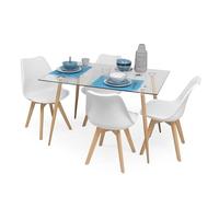 Homely - Conjunto de Comedor Cairo Day | Diseño Nórdico | Comedor, Salón, Cocina, Sala | Mesa Comedor de Cristal de 120x79,5 cm | 4 sillas Day | Color Blanco