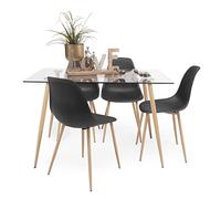 Homely - Conjunto de Comedor Cairo Nordic | Mesa + 4 sillas | Diseño Nórdico | Comedor, Salón, Cocina, Sala | Mesa de Cristal de 120x79,5 cm | 4 sillas nórdicas Color Negro