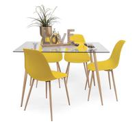 Homely - Conjunto de Comedor Cairo Nordic | Mesa + 4 sillas | Diseño Nórdico | Comedor, Salón, Cocina, Sala | Mesa de Cristal de 120x79,5 cm | 4 sillas nórdicas Color Amarillo