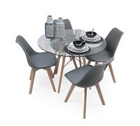 Homely - Conjunto de Comedor Tower 100 Day Cristal Mesa de Cristal Redonda de 100 cm y 4 sillas Day (Gris Oscuro)