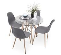 Homely - Conjunto de Comedor Tower Cairo Nordic 100 | Mesa + 4 sillas | Diseño Moderno | Comedor, Salón, Cocina, Sala | Mesa Redonda de Cristal de 100 cm | 4 sillas Color Gris Oscuro