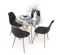Homely - Conjunto de Comedor Tower Cairo Nordic 100 | Mesa + 4 sillas | Diseño Moderno | Comedor, Salón, Cocina, Sala | Mesa Redonda de Cristal de 100 cm | 4 sillas Color Negro