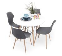 Homely - Conjunto de Comedor Tower Cairo Nordic White 100 | Mesa + 4 sillas | Comedor, Salón, Cocina, Sala | Mesa Redonda Color Blanco | 100 cm diámetro | 4 sillas Color Gris Oscuro