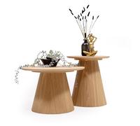 Homely - Juego de 2 Mesa Auxiliares Freja | Redonda 45 Ø .50 cm Alto./ 60 Ø .40 cm Alto. | Base y Tapa de Tablero Chapado en Fresno | Mesa Auxiliar versatil, rincón o Centro.