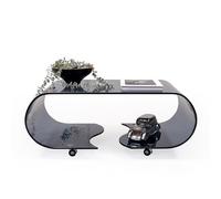 Homely - Mesa de Centro de Cristal Curvado de una Pieza con Ruedas Coffee, de 90x50x38 cm (Smoke)