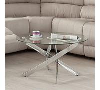 Homely® | Mesa de Centro Redonda Dalila Cromo| Diseño Patas entrelazadas de 80 cm. Alto 40 cm. | Cristal Templado 8 mm. y Patas Metal Acero | Mesa Auxiliar Moderna de salón, despacho, Dormitorio