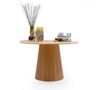 Homely - Mesa de Comedor Escandinava Freja 120 | Mesa Redonda 120 cm. pie Central | Mesa versatil y Robusta Ideal 4-6 Personas | Acabado Natural en Chapa de Fresno