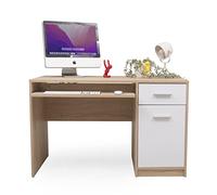 Homely - Mesa Escritorio KENTO | Diseño Moderno, Nórdico | Dormitorio, Estudio, despacho | Bandeja Teclado Extraible | cajón + balda + Armario con Puerta | 120x59x76 cm | Color cambrián y Blanco