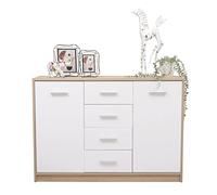 Homely - Mueble aparador KENTO | Diseño Moderno, Diseño Nórdico | 4 cajones + 2 Huecos con baldas Laterales | Aparador para Comedor, Salón, Cocina | 118,5x34x84 cm | Color cambrián y Blanco