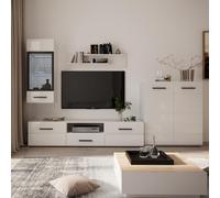 Homely - Mueble de salón Modular ÁRTICO Mini | Conjunto de 5 Muebles: Mueble TV + Mueble bajo + Mueble Alto + estantería/balda Alta | Color Blanco Brillo | Medidas Conjunto 215x40x170 cm