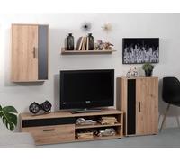 Homely® - Mueble de Salón Modular Ibiza Black | Conjunto 4 Muebles | Muebles Salón Completo | Mueble para Televisión + Mueble Bajo + Mueble Alto + Estantería Alta | Color Roble Nudoso y Negro