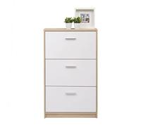 Homely - Mueble Zapatero KENTO | Diseño Moderno, Diseño Nórdico | Zapatero para Habitación, Hall, Dormitorio, Entrada | 3 Puertas abatibles | 69,5x17,5x120 cm | Color cambrián y Blanco