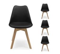 Homely® Pack 4 sillas de Comedor Nórdicas Day | Diseño NÓRDICO ESCANDINAVO | Sillas para Comedor, Salón, Cocina, Dormitorio |Asiento Polipropileno | Patas Haya Reforzada | Color Negro