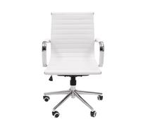Homely - Sillón de despacho Manager | Diseño Moderno | Sillón de Oficina, Estudio, Escritorio | tapizado Polipiel | Base Cromo | Giratorio y Regulable en Altura | Respaldo bajo | Color Blanco