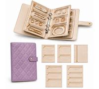 Homelyze Travel Jewelry Notebook Case, Portable Leather Jewelry Book Case, 5 Page Pu Leather Binder, Suitable For Storing Earrings, Prevents Tangling, Rings, And Necklaces (Purple)