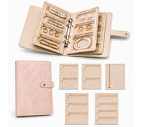 Homelyze Travel Jewelry Notebook Case, Portable Leather Jewelry Book Case, 5 Page Pu Leather Binder, Suitable For Storing Earrings, Prevents Tangling, Rings, And Necklaces (Pink)