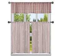 Homemaison Buffalo Check-Juego de Cortinas y estantes, diseño de Cuadros, Granate, 56x15