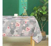 Homemaison Esprit Floral - Mantel Recubierto de poliéster con Estampado Antimanchas, Impermeable, Cocina, Comedor, Exterior, Interior, 145 x 200 cm, Color Gris Claro
