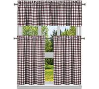 Homemaison Juego de Cortinas y Niveles de Cocina a Cuadros de búfalo, Tela, Rojo, 58x15