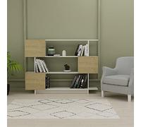 Homemania BXSFR01 Librería Box con Estanterías y Puertas, Aglomerado de Melamina, Blanco, Roble, 150 x 23.8 x 113.2 cm