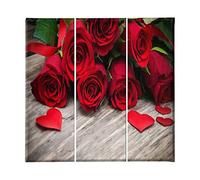 Homemania HM203PKNV-192 Cuadro - Flores - Amor, Poliéster, Madera, Multicolor, 69 x 3 x 50 cm, Set de 3 Piezas