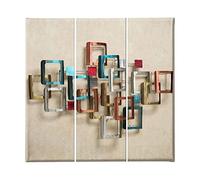 Homemania HM203PKNV-274 Cuadro - Colores - Geométricas, Poliéster, Madera, Multicolor, 69 x 3 x 50 cm, Set de 3 Piezas