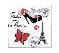 Homemania HM203PKNV-99 Cuadro Eiffel Tours Citas, Multicolor, 69 X 3 X 50 Cm, 3 Piezas