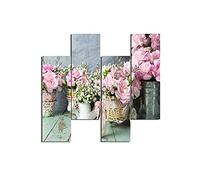 Homemania HM204PMDF126 Cuadro - Flores - Música, MDF, Multicolor, 76 x 0.3 x 50 cm, Set de 4 Piezas