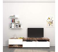 Homemania HOMARB-023 Mueble TV Campbell con Estantes y Puertas, Aglomerado Melamínico, Blanco, Madera, 180 x 28.4 x 40 cm