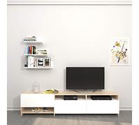 Homemania HOMARB-024 Mueble TV Campbell con Estantes y Puertas, Aglomerado Melamínico, Blanco, Sonoma, 180 x 28.4 x 40 cm