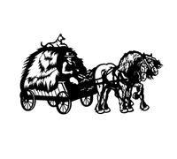 Homemania HOMESRV-05 Decoración de Pared Vagón con Caballos para Sala de Estar, Habitación - Negro en Metal, 97 x 1.5 x 47 cm