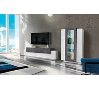 Homemania HOMWEB_041 Módulo de Pared Coro con Soporte de TV, Tablero de Aglomerado de Melamina, Blanco, Arce, 280 x 45 x 120.5 cm