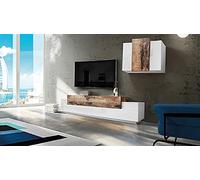 Homemania HOMWEB_045 Módulo de Pared Coro con Soporte de TV, Tablero de Aglomerado de Melamina, Blanco, Arce, 330 x 45 x 182 cm