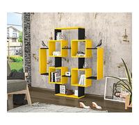Homemania - Librería, aglomerado de melamina, Amarillo, Negro, 123,6 x 22 x 123,6 cm