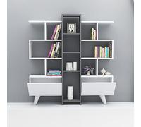 Homemania Librería Asrin con Estanterías y Puertas, Aglomerado de Melamina, Blanco, Antracita, 130 x 22 x 140.8 cm, SRNNTRST01