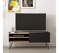 Homemania M.M.01.01.02.02352 Gabinete de TV Aral con Puertas y Estantes, Aglomerado Melamina, Metal, Negro, Madera, 124 x 37 x 50 cm