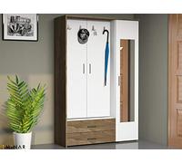 Homemania Mueble de Entrada Deniz Armario Perchero Zapatero, Noga/Blanco, en Madera, 120 X 40 X 184 cm