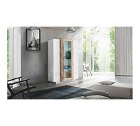 Homemania Unidad Multiusos Coro Aparador con Vidrio, Estantes y Puertas, Tablero de Aglomerado de Melamina, Blanco, Arce, 80 x 38 x 120.5 cm